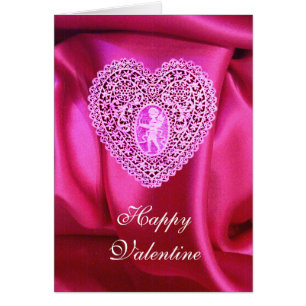 Cartão PANO FÚCSIA DE SEDA do CORAÇÃO do LAÇO do CUPI