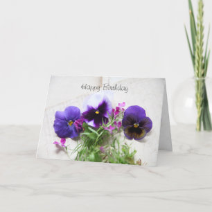 Cartão Pansies and lobelia on old handwriting