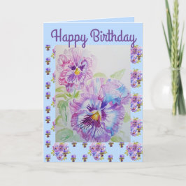 Cartão Pansy Viola violas Violet Flor Purple Watercolor