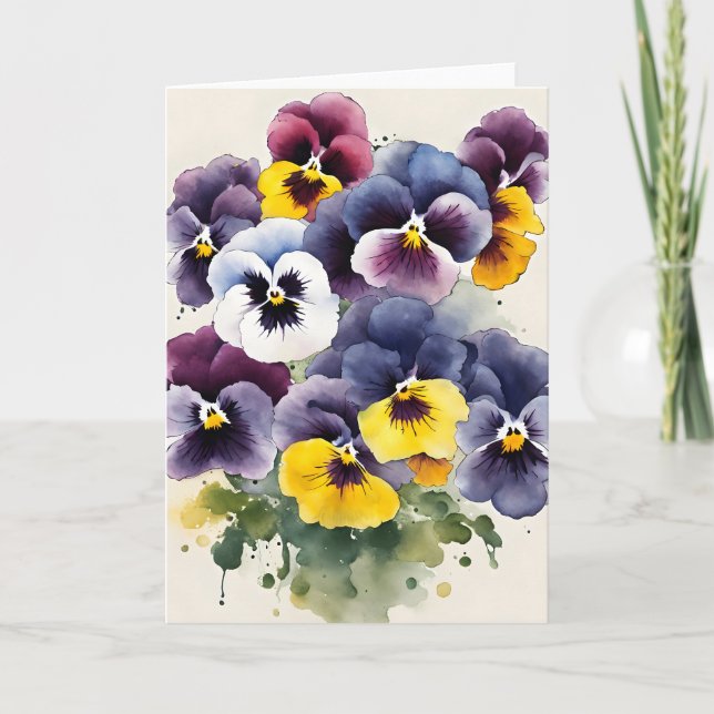 Cartão Pansy - Watercolor flowers (Frente)