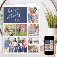 Papa 7 Foto Colagem Azul Personalizada Aniversário
