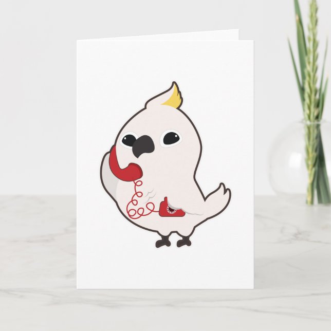 Cartão Papagaio ao telefone com fone de telefone (Frente)