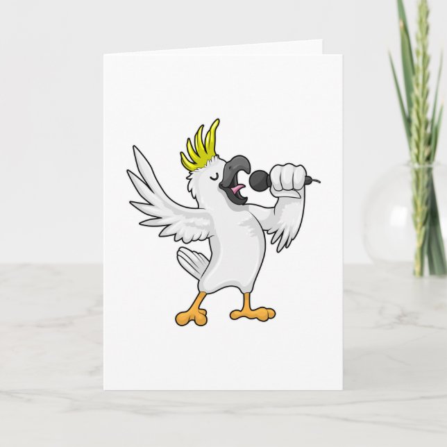 Cartão Papagaio como Cantor com Microfone (Frente)