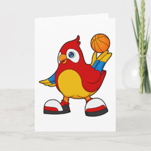 Cartão Papagaio como jogador de basquete com bola de basq