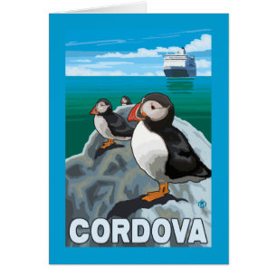 Cartão Papagaio-do-mar & navio de cruzeiros - Cordova,