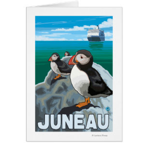 Cartão Papagaio-do-mar & navio de cruzeiros - Juneau,