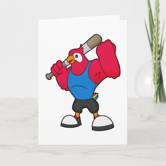 Cartão Papagaio no beisebol com taco de beisebol (Frente)