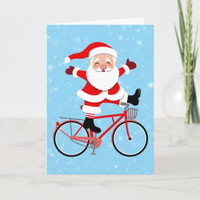 Cartão Papai Noel anda de bicicleta (Frente)