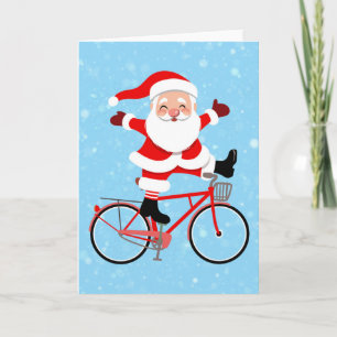 Cartão Papai Noel anda de bicicleta