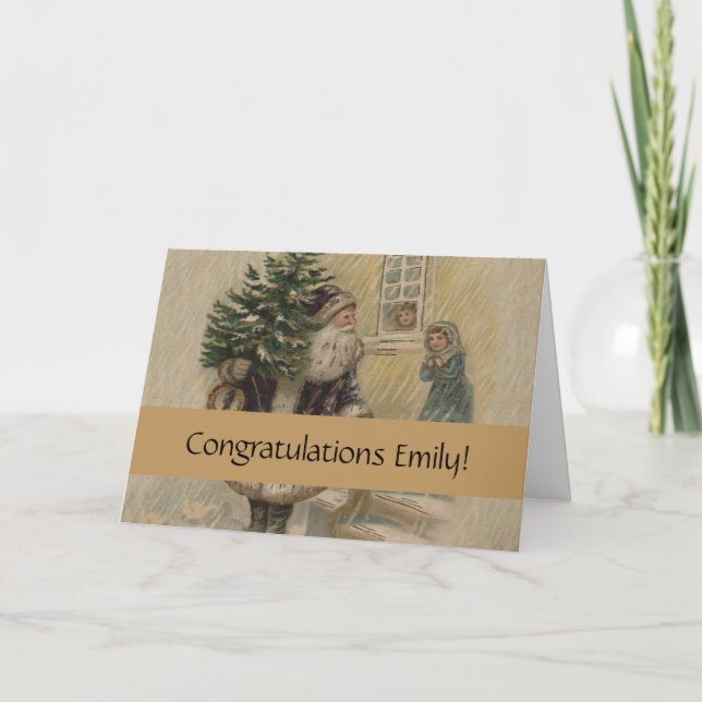 Cartão Papai Noel Antigo Árvore de Natal de Neve (Frente)