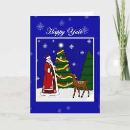 Cartão Papai noel, árvore e cervos pagãos de Yule do