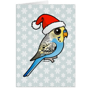 Cartão Papai noel azul & amarelo Budgie