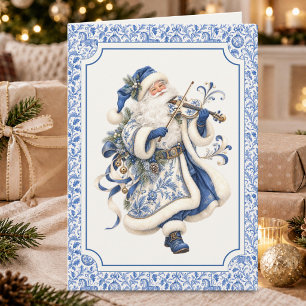 Cartão Papai Noel Azul Violino Old World Christmas