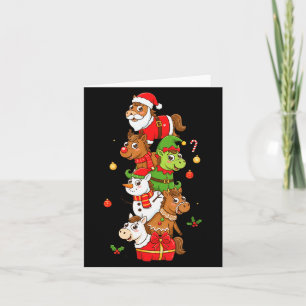 Cartão Papai Noel Cavalo Engraçado Elfo Boneco de Neve Na