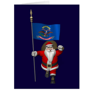Cartão Papai Noel Com Bandeira Da Dakota Do Norte