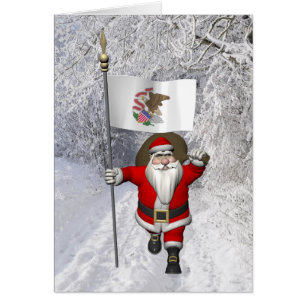 Cartão Papai Noel Com Bandeira De Illinois