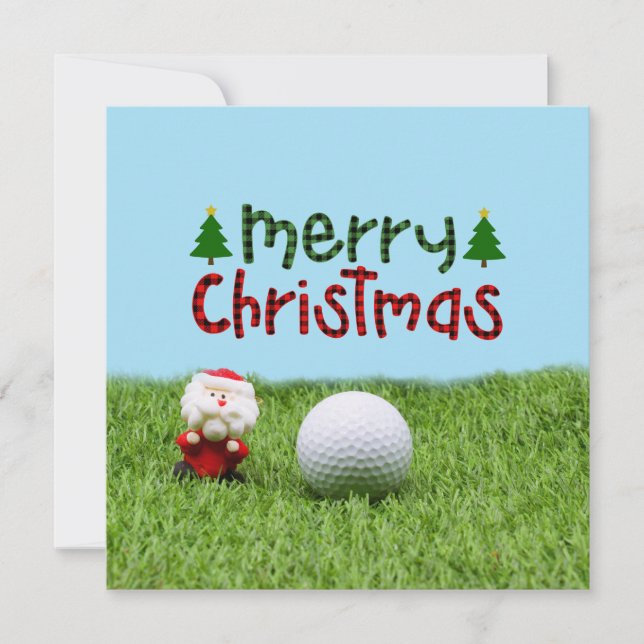 Cartão Papai Noel com bola de golfe Feliz Golfe de Natal (Frente)