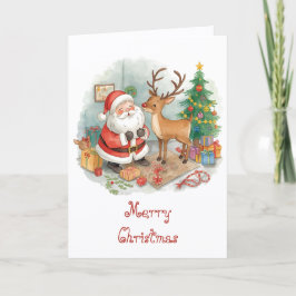 Cartão Papai Noel com brinquedos e renas & Natal capricho