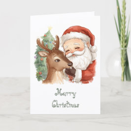 Cartão Papai Noel com renas & Natal caprichoso