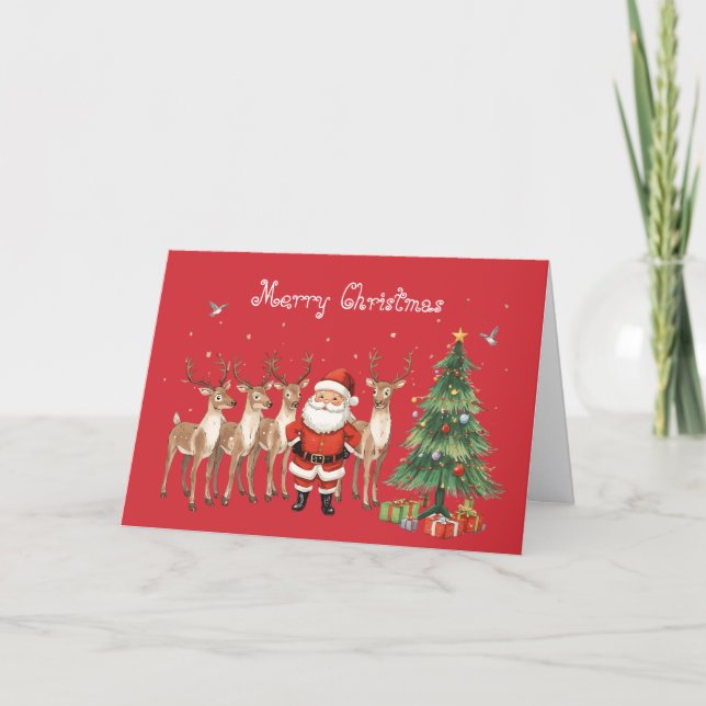 Cartão Papai Noel com renas & Natal caprichoso (Frente)
