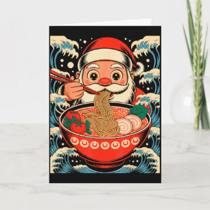 Cartão Papai Noel Comendo Macarrão Ramen Japonês Natal