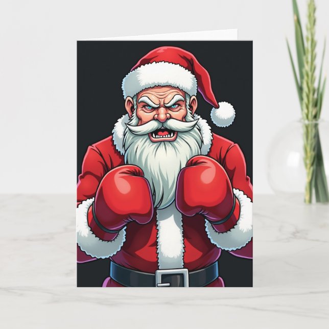 Cartão Papai Noel de Boxe de Natal (Frente)