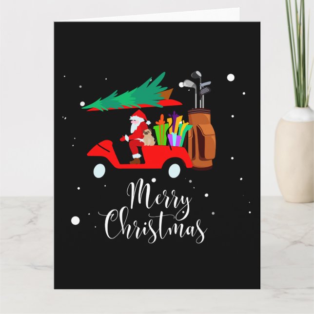 Cartão Papai Noel de Natal de golfe andando de carrinho d (Frente)