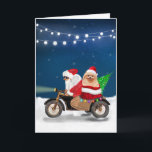 Cartão Papai Noel de Natal Pomerano<br><div class="desc">Um Papai Noel andando de bicicleta entregando a árvore de Natal e o cão Pomerano como presente é uma ideia perfeita de presente de Natal para alguém que ama essa raça de cachorro.</div>