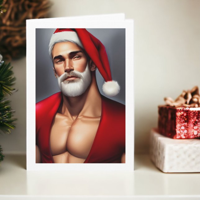 Cartão Papai Noel de Natal Quente (Hot Christmas Santa Claus Card from Ricaso. A sexy white bearded man dressed as Santa.)