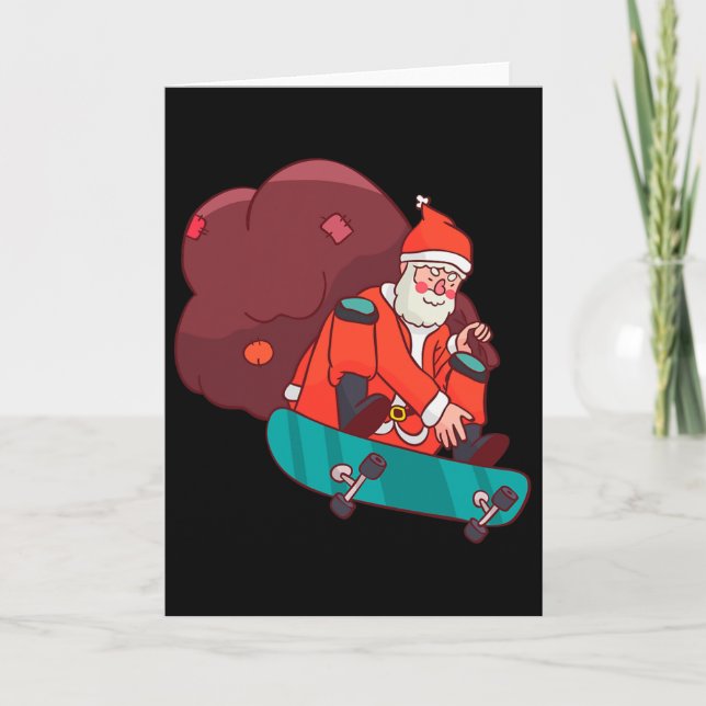 Cartão Papai Noel De Skate Presente Divertido De Natal  (Frente)