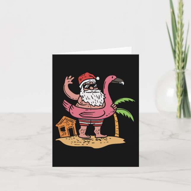 Cartão Papai Noel de Verão Flamingo Flutuador Natal Diver (Frente)