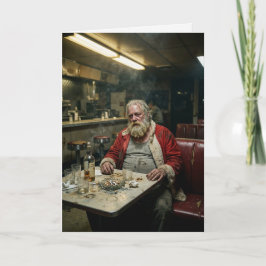 Cartão Papai Noel Desgrenhado Lanchonete Fumando Humor Ne