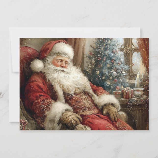 Cartão Papai Noel Dormindo Feliz Natal Flat (Frente)