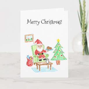 Cartão Papai Noel e Biscoitos ao Estilo Arte Infantil Sau