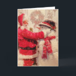 Cartão Papai Noel e boneco de neve na neve<br><div class="desc">snowman santa claus christmas, amigos frios e coloridos sorrisos, felicidade congelada com o elemento do cachecol, alegria diversão alegre floco de neve, sorria esse ano vermelho, nova época de Natal engraçada, feliz de inverno feliz de presente, celebração de personagens de pintura artística, feriado de neve feliz, snowman santa claus de...</div>