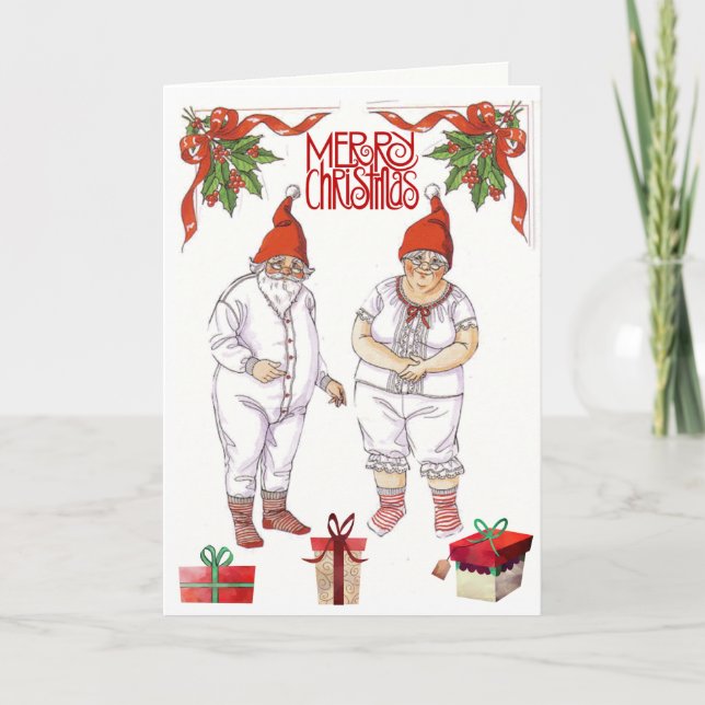 Cartão Papai Noel e Mamãe Noel 🤶 Bonecas de papel com ro (Frente)