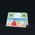 Cartão Papai Noel e o Natal de Snowman<br><div class="desc">Cartão de Natal de Snowbird Humor, de cor aquosa. Uma bonito mão pintou um quadro de cor de água de Papais noeis e um boneco de neve na praia relaxando. Deseje aos seus entes queridos um Feliz Natal com este cartão de férias engraçado. Você pode adicionar seus nomes e estado...</div>