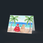 Cartão Papai Noel e o Natal de Snowman<br><div class="desc">Cartão de Natal de Snowbird Humor, de cor aquosa. Uma bonito mão pintou um quadro de cor de água de Papais noeis e um boneco de neve na praia relaxando. Deseje aos seus entes queridos um Feliz Natal com este cartão de férias engraçado. Você pode adicionar seus nomes e estado...</div>
