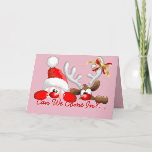 Cartão Papai Noel e Rena de Natal Engraçados Desenho Anim