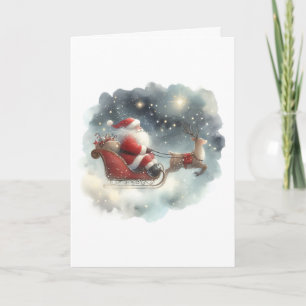 Cartão Papai Noel e seu Trenó no Céu Noturno