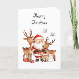 Cartão Papai Noel e seus ajudantes. Natal caprichoso