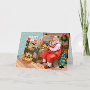 Cartão Papai Noel e seus Elfos na Oficina