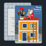 Cartão Papai Noel encontra o galo português<br><div class="desc">Esta ilustração captura a essência do compartilhamento, celebração e diferentes tradições. É uma cena alarmante onde o Galo Português e o Pai Natal se envolvem numa troca festiva de presentes de Natal sobre um telhado de uma charmosa casa amarela portuguesa. Esta encantadora reunião de símbolos culturais faz a ponte entre...</div>