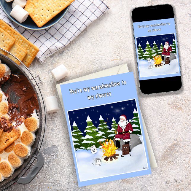 Cartão Papai Noel Engraçado e Natal de S'mores (Spread S'more cheer! 🎅🍢 Our adorable Santa card with marshmallows will make everyone smile! 🎄🎁)