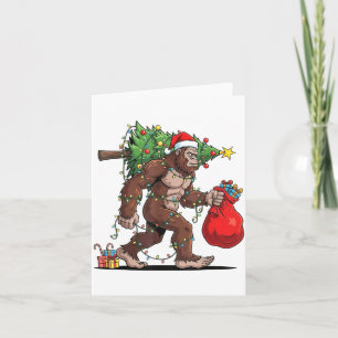 Cartão Papai Noel Engraçado Luzes de Árvore de Natal Bigf