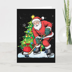 Cartão Papai Noel Engraçado Natal Hockey no Gelo Crianças