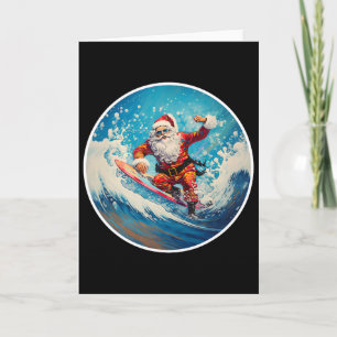 Cartão Papai Noel Engraçado Surfando Em Prancha de Surfe 