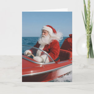 Cartão Papai Noel Entregando Presentes de Lancha