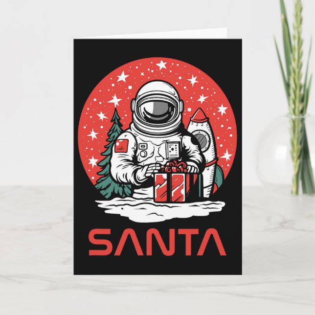 Cartão Papai Noel Espacial Astronauta Cosmos Apresenta C  (Frente)