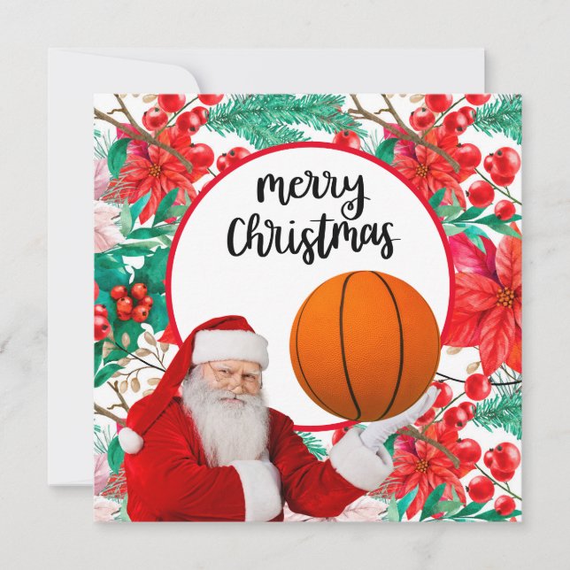 Cartão Papai Noel está jogando basquete Feliz Natal (Frente)